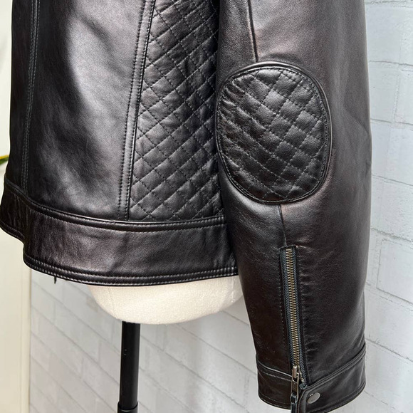 Calvin Klein S VINTAGE y2k Quilted Leather Motorcycle Jacket Elbow Patches Black - Picture 8 of 14